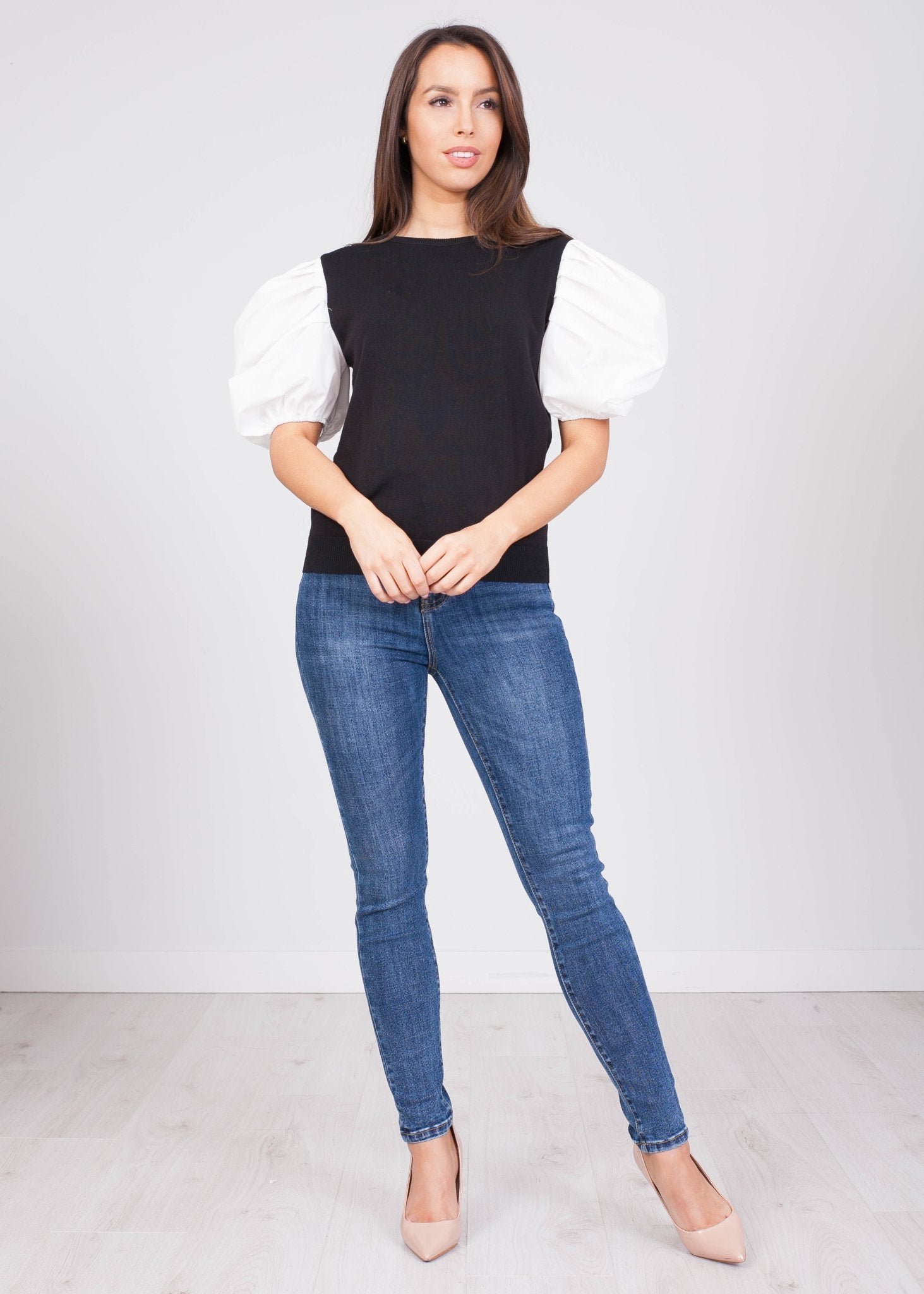 Alice Black Jumper With Puff Sleeves - The Walk in Wardrobe