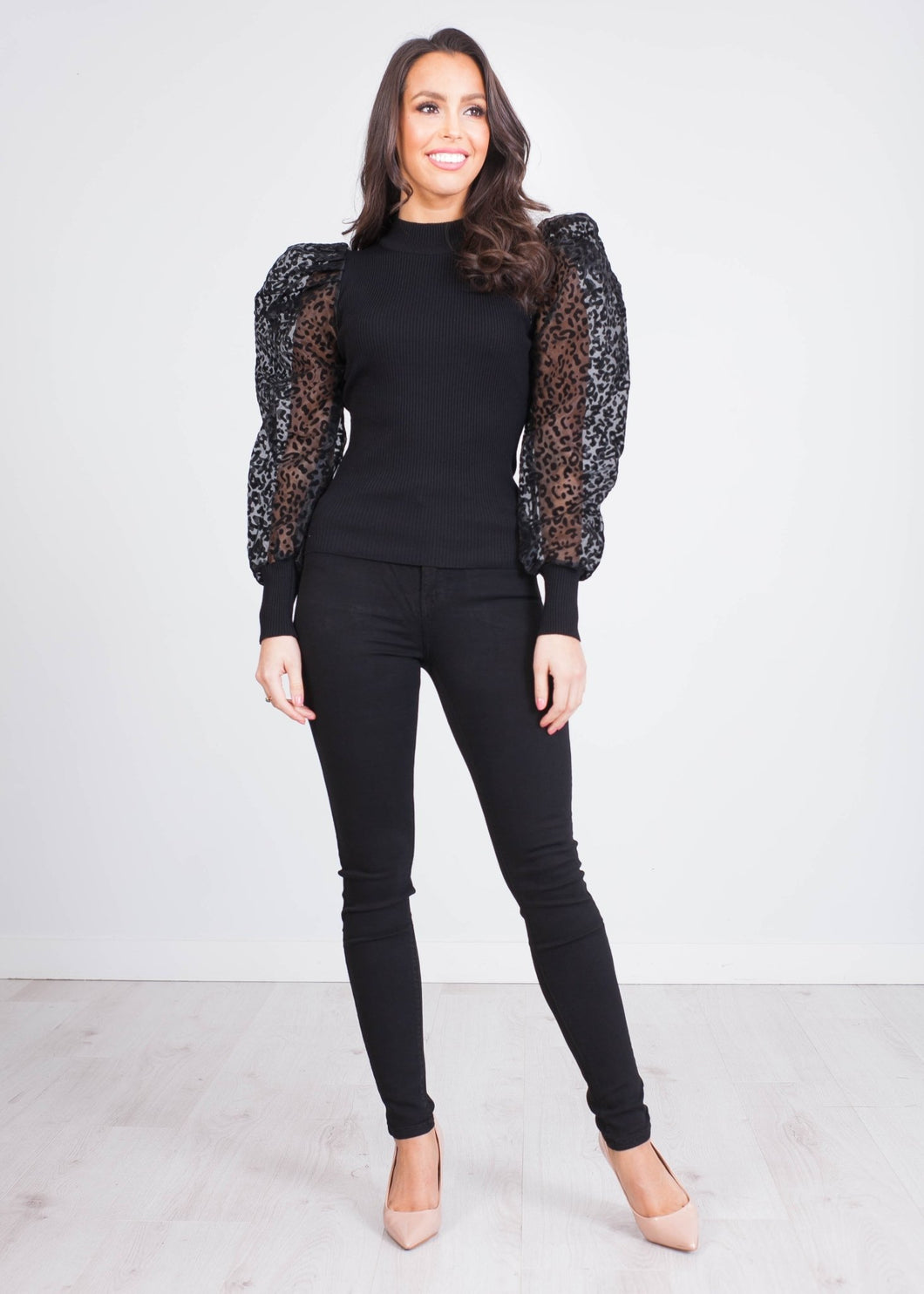 Alice Black Leopard Puff Sleeve Knit - The Walk in Wardrobe