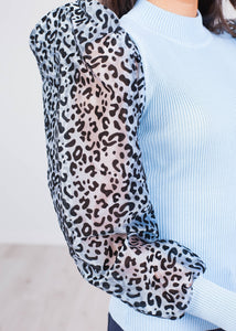 Alice Blue Leopard Puff Sleeve Top - The Walk in Wardrobe
