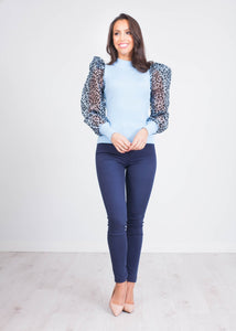 Alice Blue Leopard Puff Sleeve Top - The Walk in Wardrobe
