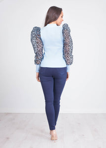 Alice Blue Leopard Puff Sleeve Top - The Walk in Wardrobe