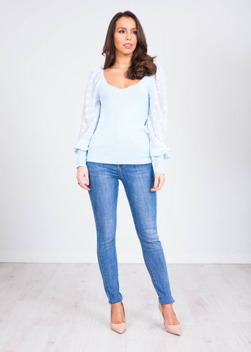Alice Blue Sheer Sleeve Top - The Walk in Wardrobe