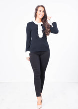 Load image into Gallery viewer, Aliyah Black Top With White Silk Detail - The Walk in Wardrobe