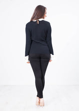 Load image into Gallery viewer, Aliyah Black Top With White Silk Detail - The Walk in Wardrobe