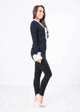 Load image into Gallery viewer, Aliyah Black Top With White Silk Detail - The Walk in Wardrobe