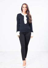 Load image into Gallery viewer, Aliyah Black Top With White Silk Detail - The Walk in Wardrobe