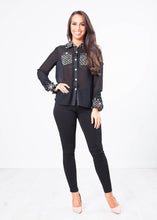 Load image into Gallery viewer, Aliyah Black Tweed Sheer Blouse - The Walk in Wardrobe
