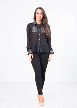 Load image into Gallery viewer, Aliyah Black Tweed Sheer Blouse - The Walk in Wardrobe