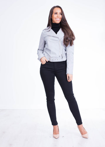 Arabella Grey Faux Leather Jacket - The Walk in Wardrobe