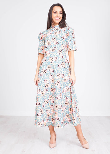 Cara Apricot Floral Midi Dress - The Walk in Wardrobe