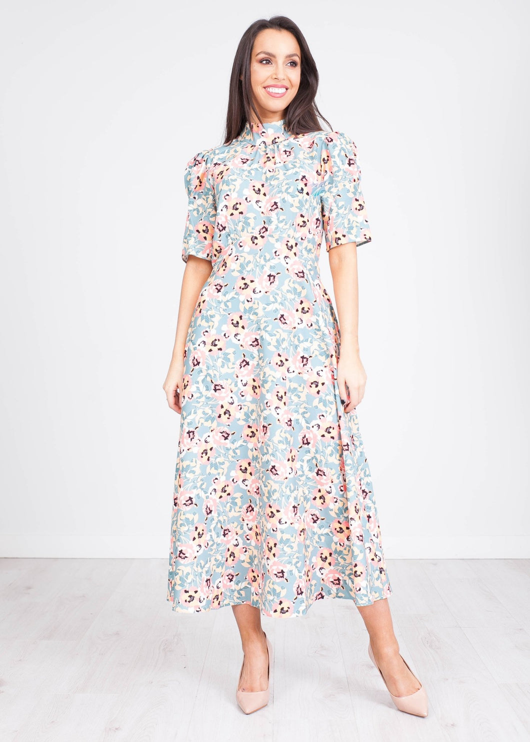 Cara Apricot Floral Midi Dress - The Walk in Wardrobe