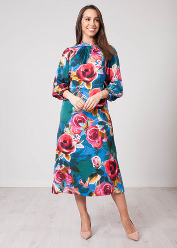 Cara Blue Floral Midi Dress - The Walk in Wardrobe
