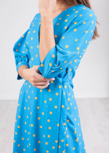 Load image into Gallery viewer, Cara Blue Polka Dot Wrap Dress - The Walk in Wardrobe