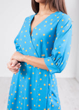 Load image into Gallery viewer, Cara Blue Polka Dot Wrap Dress - The Walk in Wardrobe