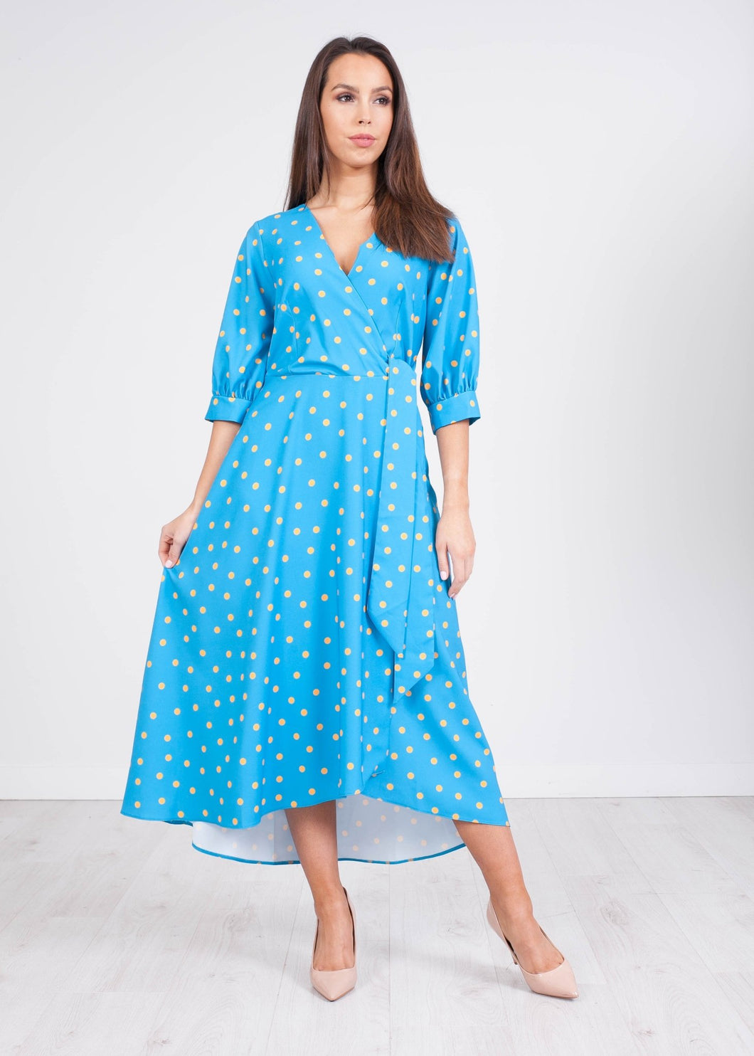 Cara Blue Polka Dot Wrap Dress - The Walk in Wardrobe