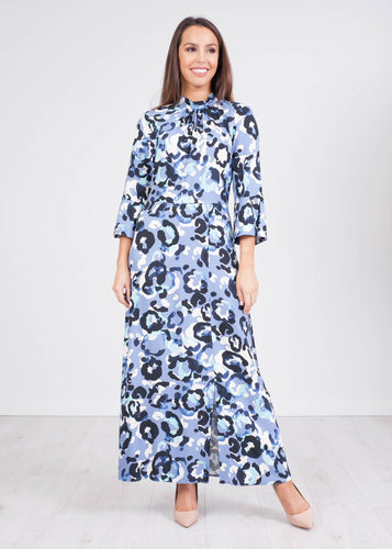 Cara Blue Printed A-Line Midi Dress - The Walk in Wardrobe