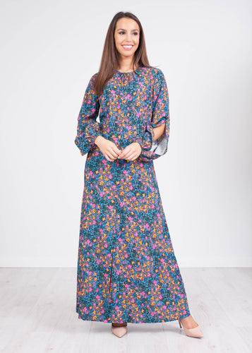 Cara Blue Split Sleeve Dress - The Walk in Wardrobe