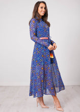 Load image into Gallery viewer, Emily Blue Printed Dress - The Walk in Wardrobe