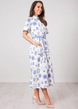Load image into Gallery viewer, Emily Cream &amp; Blue Dress - The Walk in Wardrobe