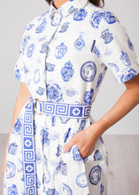 Load image into Gallery viewer, Emily Cream &amp; Blue Dress - The Walk in Wardrobe