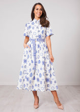 Load image into Gallery viewer, Emily Cream &amp; Blue Dress - The Walk in Wardrobe