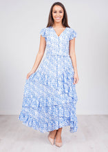 Load image into Gallery viewer, Eva Blue &amp; White Floral Dress - The Walk in Wardrobe