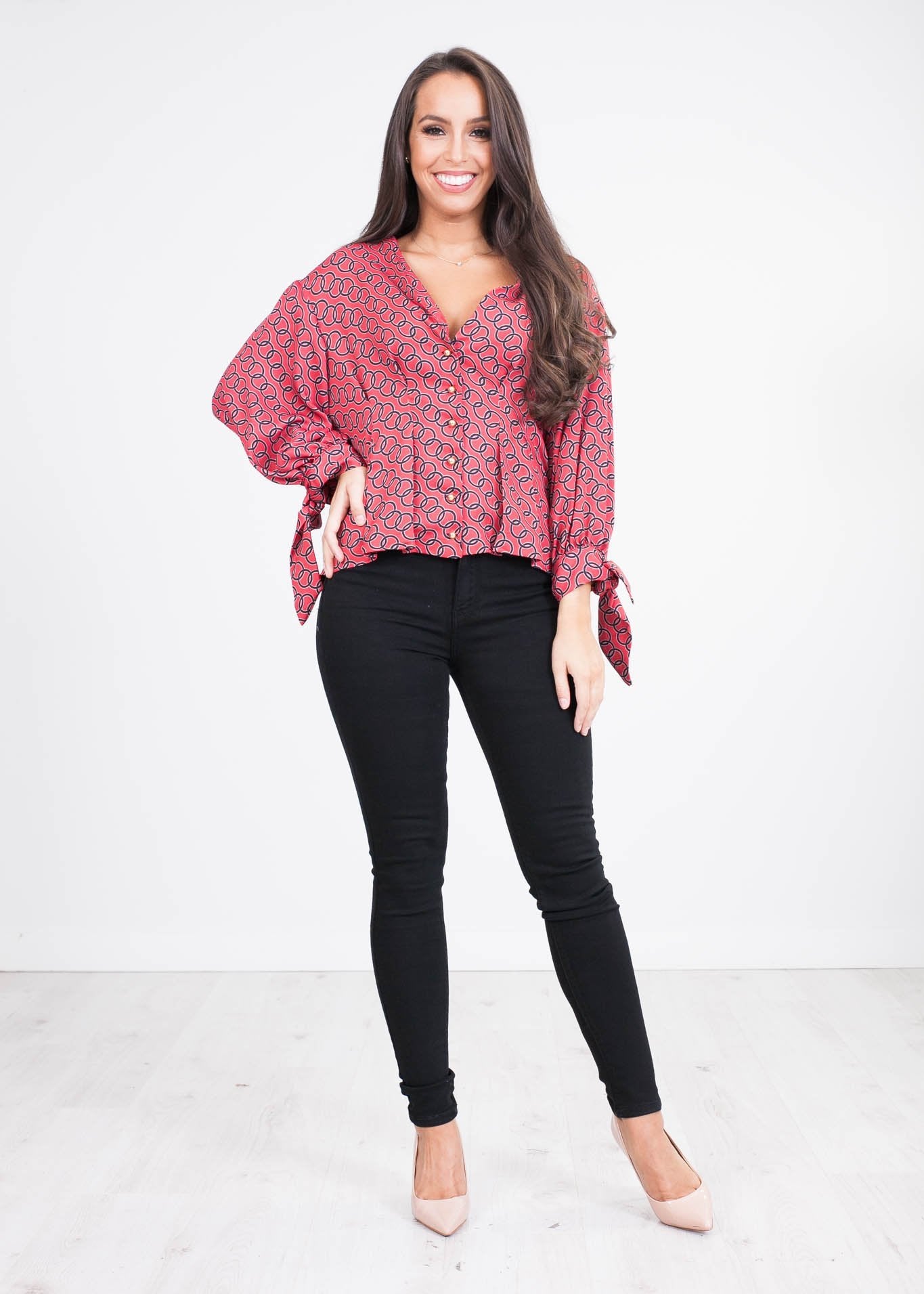 Faye Red Printed Blouse - The Walk in Wardrobe