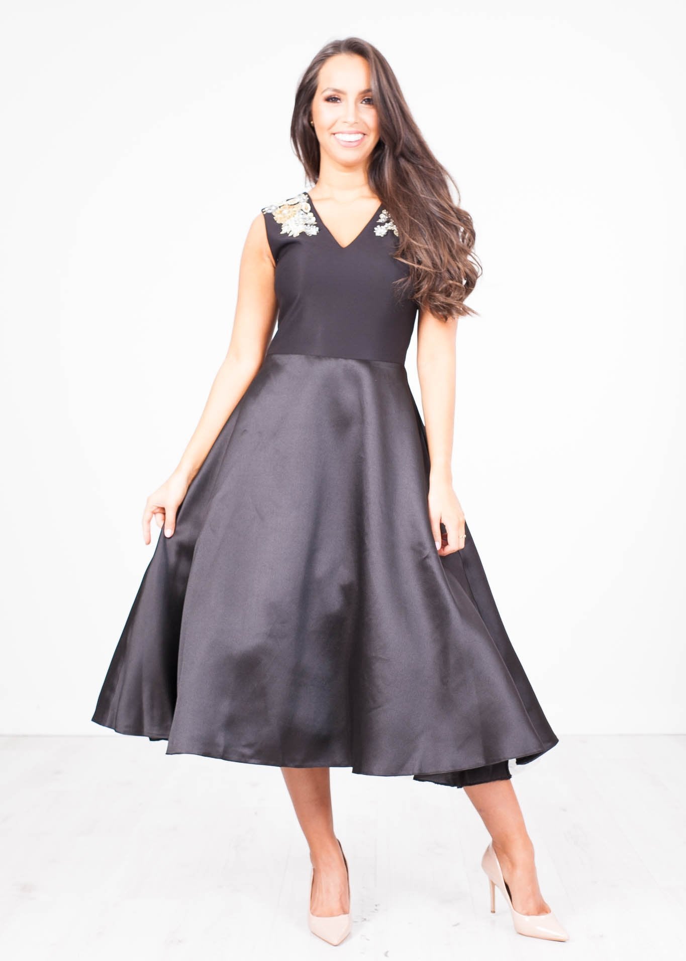 Georgia Black Full Skirt Dress - The Walk in Wardrobe