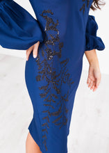 Load image into Gallery viewer, Georgia Navy Puff Sleeve Dress - The Walk in Wardrobe