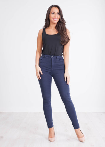 'Hailey' Navy High Waisted Skinny Jeans - The Walk in Wardrobe