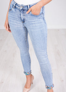 'Julia' Distressed Flower Hem Jeans - The Walk in Wardrobe