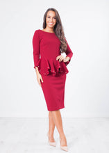 Load image into Gallery viewer, Marissa Burgundy Pearl Peplum Dress - The Walk in Wardrobe