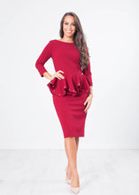 Load image into Gallery viewer, Marissa Burgundy Pearl Peplum Dress - The Walk in Wardrobe
