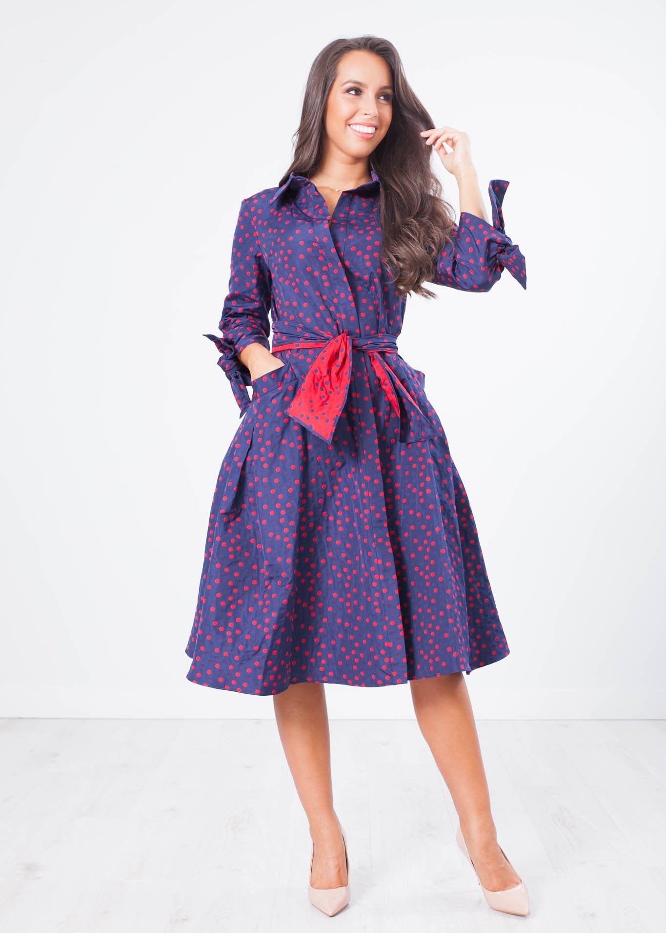 Marissa Navy & Red Spot Dress - The Walk in Wardrobe
