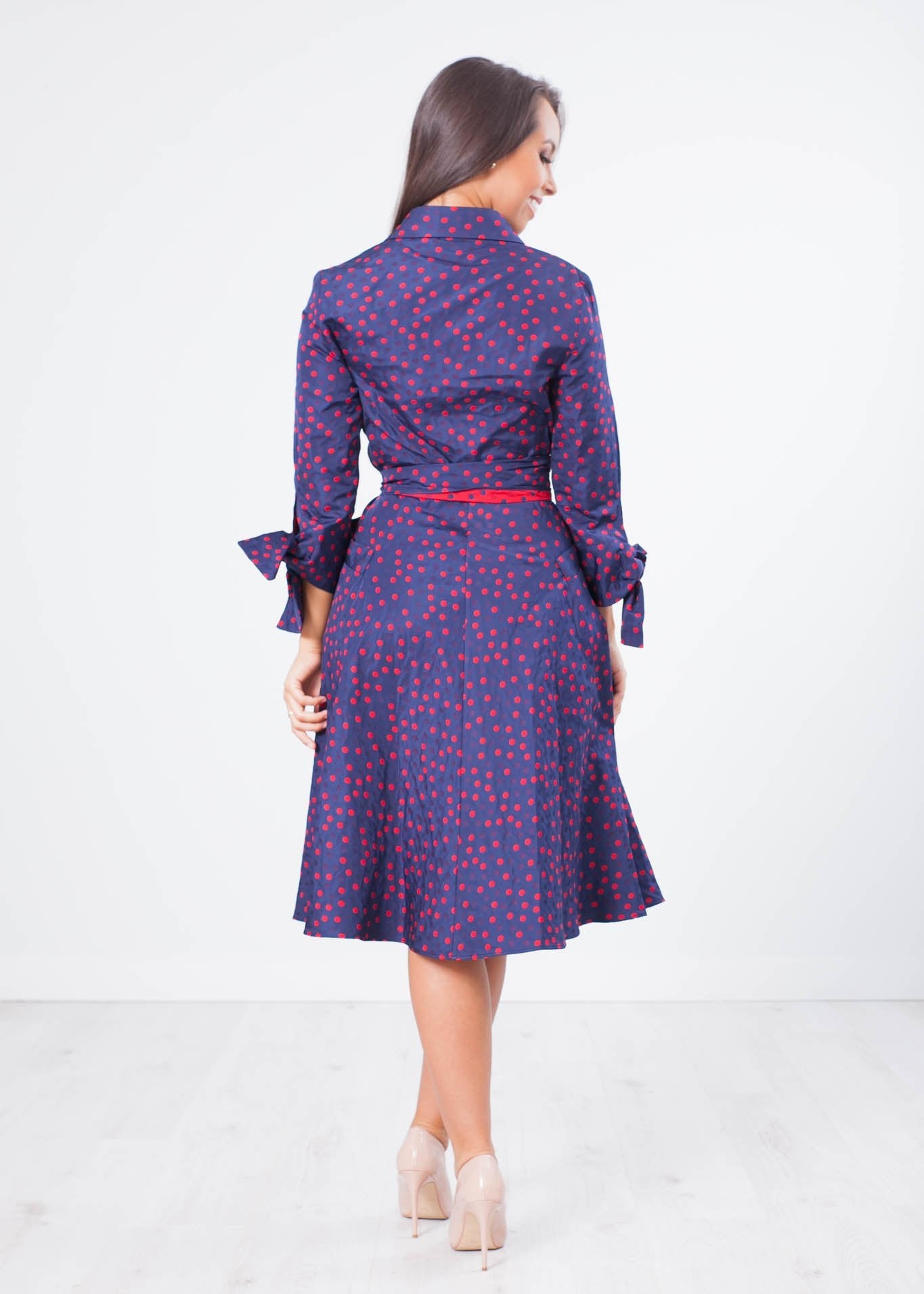 Marissa Navy & Red Spot Dress - The Walk in Wardrobe