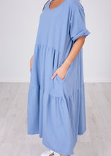 Load image into Gallery viewer, Nora Blue Oversized Midi Dress - The Walk in Wardrobe