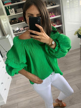 Load image into Gallery viewer, Nora Green Ruffle Blouse - The Walk in Wardrobe