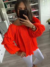 Load image into Gallery viewer, Nora Orange Ruffle Top - The Walk in Wardrobe
