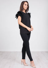 Load image into Gallery viewer, Rita Black Faux Feather Tee - The Walk in Wardrobe