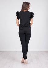 Load image into Gallery viewer, Rita Black Faux Feather Tee - The Walk in Wardrobe