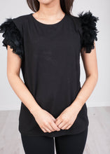 Load image into Gallery viewer, Rita Black Faux Feather Tee - The Walk in Wardrobe