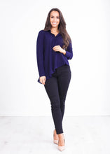 Load image into Gallery viewer, Rita Navy Asymmetric Blouse - The Walk in Wardrobe