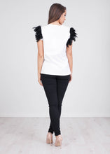 Load image into Gallery viewer, Rita White Faux Feather Tee - The Walk in Wardrobe