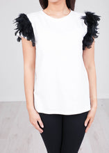 Load image into Gallery viewer, Rita White Faux Feather Tee - The Walk in Wardrobe