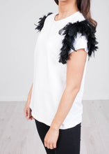 Load image into Gallery viewer, Rita White Faux Feather Tee - The Walk in Wardrobe