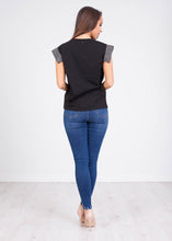 Load image into Gallery viewer, Sophia Black Tee With Sleeve Detail - The Walk in Wardrobe