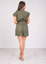 Load image into Gallery viewer, Sophia Khaki Pinstripe Playsuit - The Walk in Wardrobe