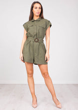 Load image into Gallery viewer, Sophia Khaki Pinstripe Playsuit - The Walk in Wardrobe